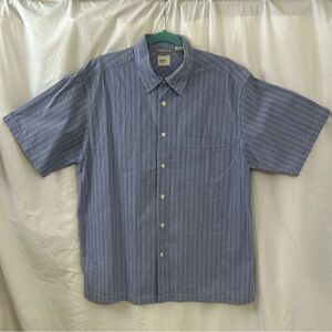 Arrow Men’s Blue and White Striped Short Sleeve Button Down Shirt Size L